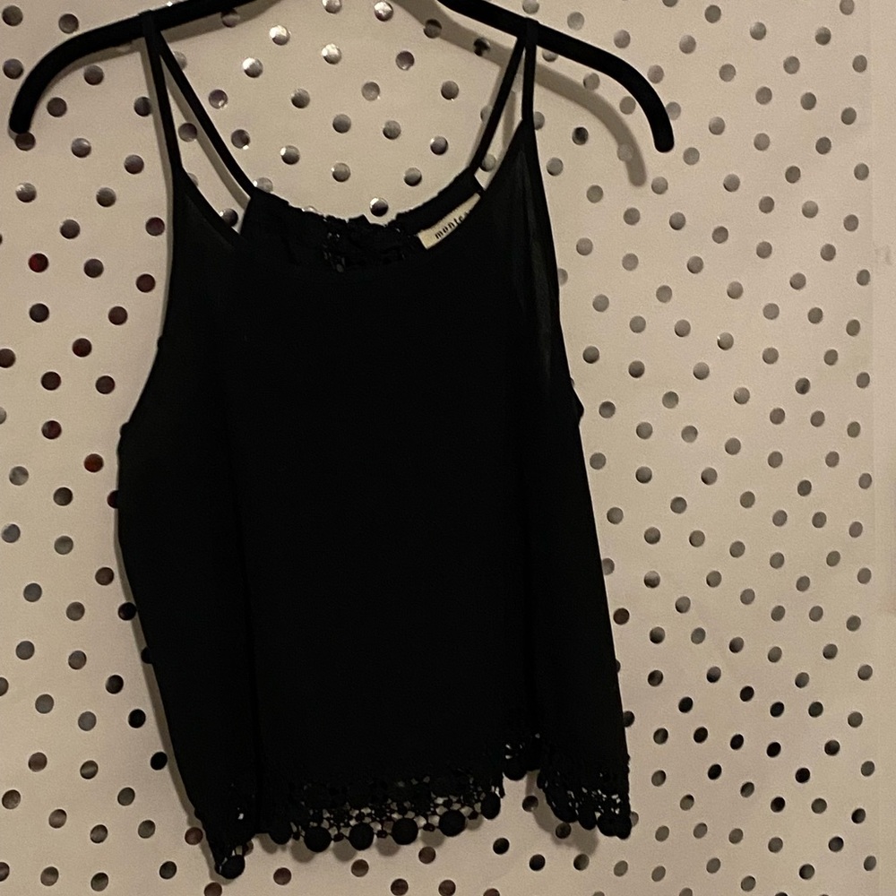Brand: Monteau Los Angeles; Black, thin, Spaghetti Strap, w/eyelet trim